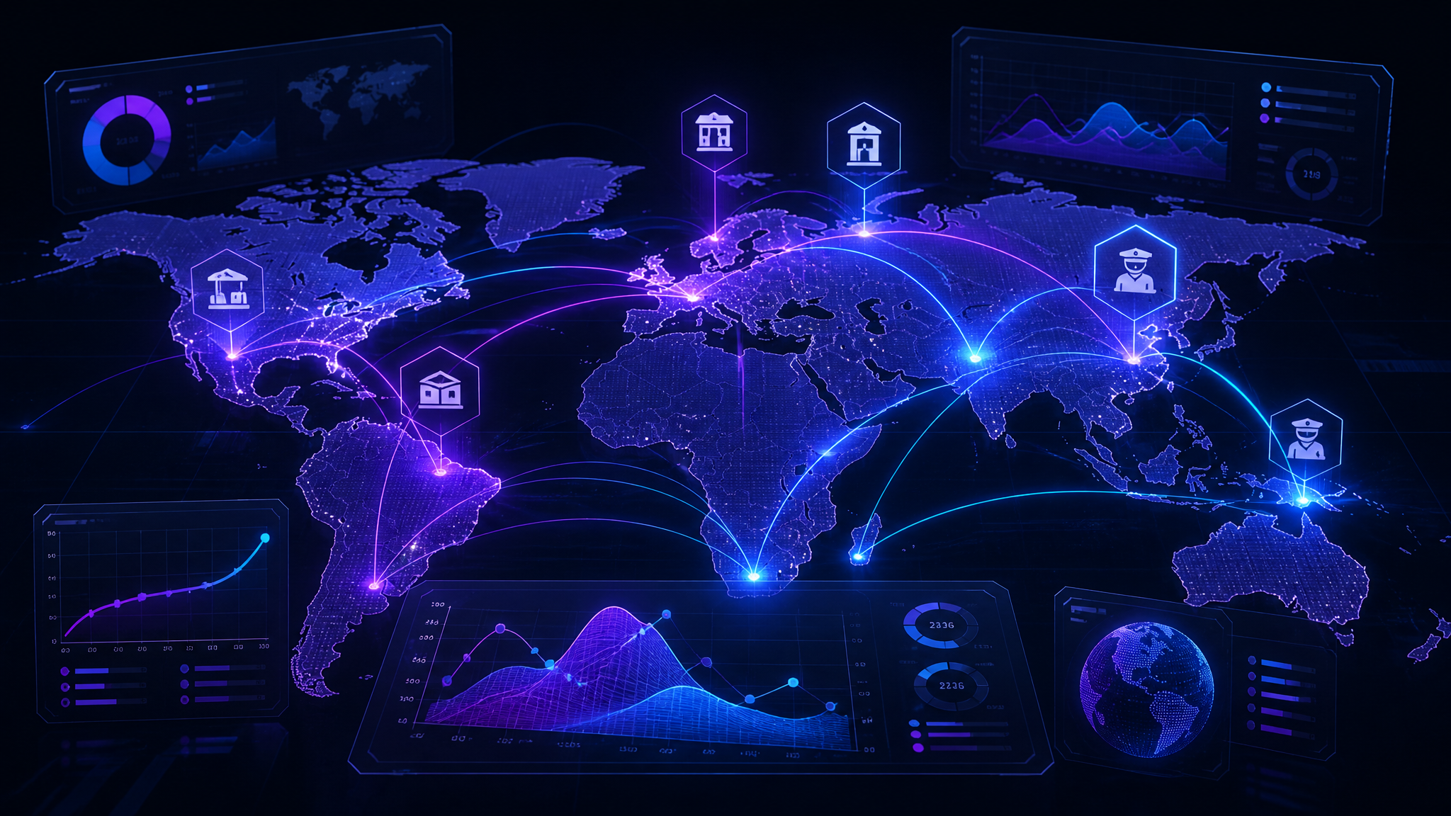 Global tariff intelligence map with live trade routes and cost modeling